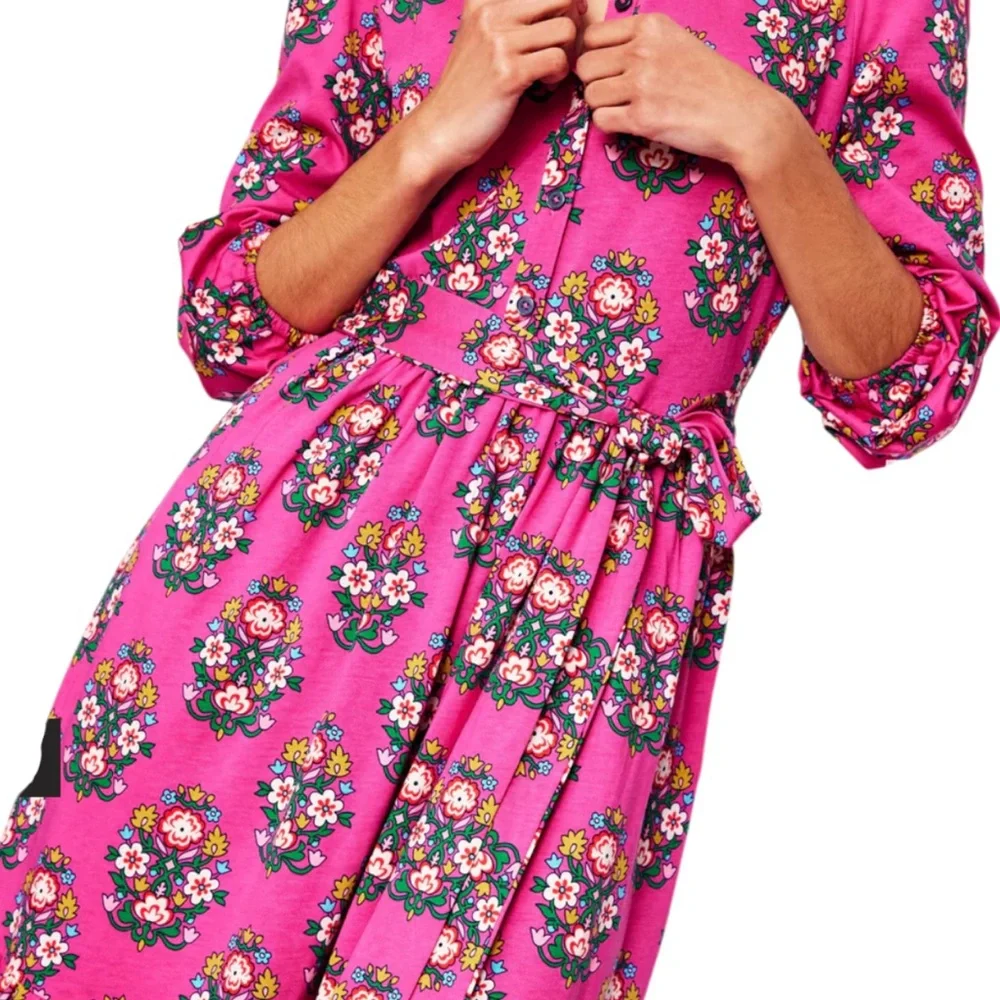 Boden Fuchsia Floral Long Sleeve Dress - Picture 2 of 16